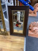 An early 20th century rectangular etched and reverse painted wall mirror width 45cm, height 76cm.