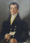 19th century Greek School, oil on canvas, Portrait of a seated gentleman holding a letter, 74 x