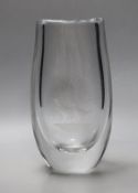 An Orrefors glass ‘pheasant’ vase, numbered 3723, 24cm