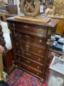 An Empire style mahogany six drawer chest, width 73cm, depth 35cm, height 113cm
