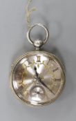 A Victorian silver keywind fusee open face pocket watch, the silvered dial with gilt Roman