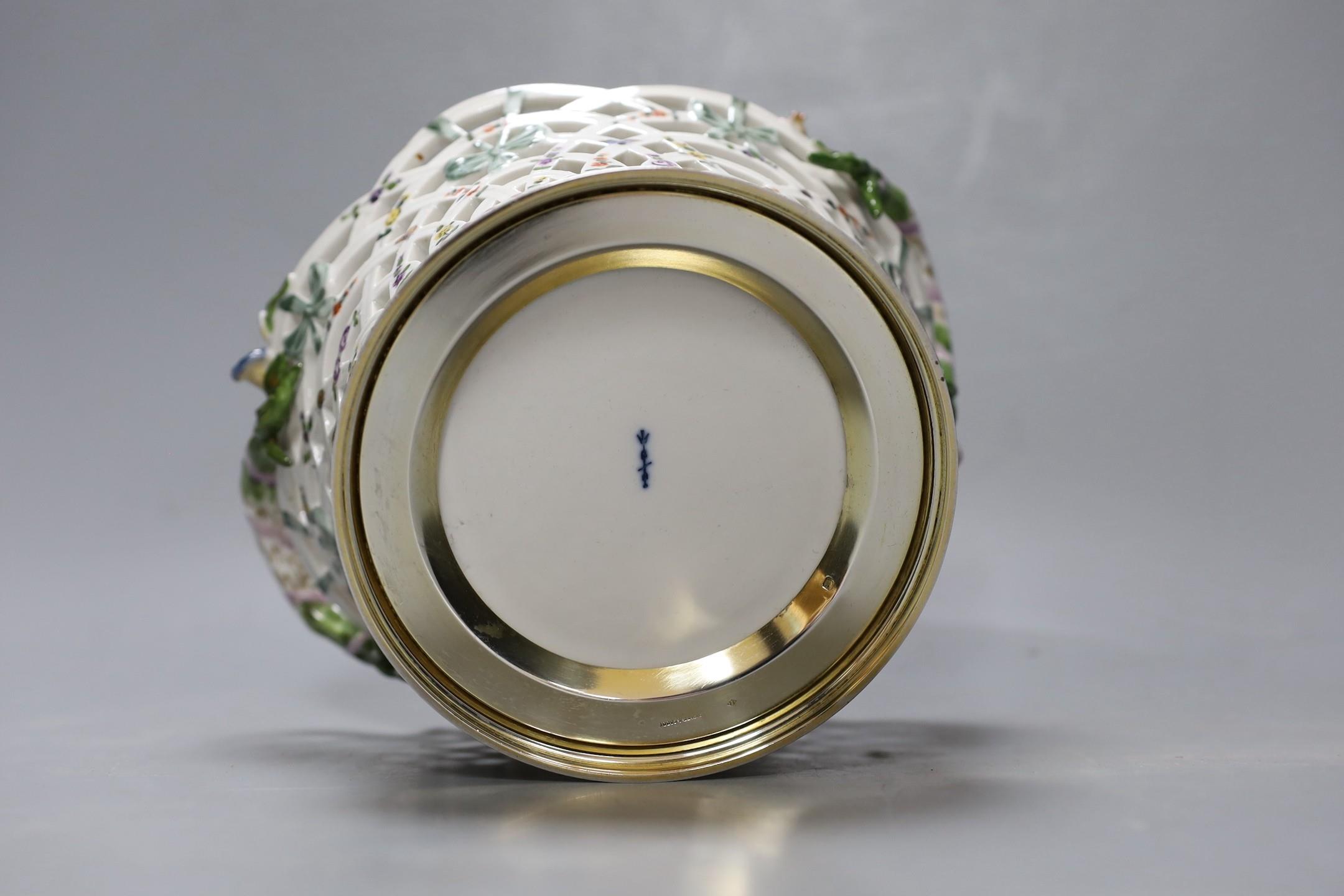 A two handled German silver mounted circular floral Berlin porcelain basket. 10cm high - Image 4 of 4