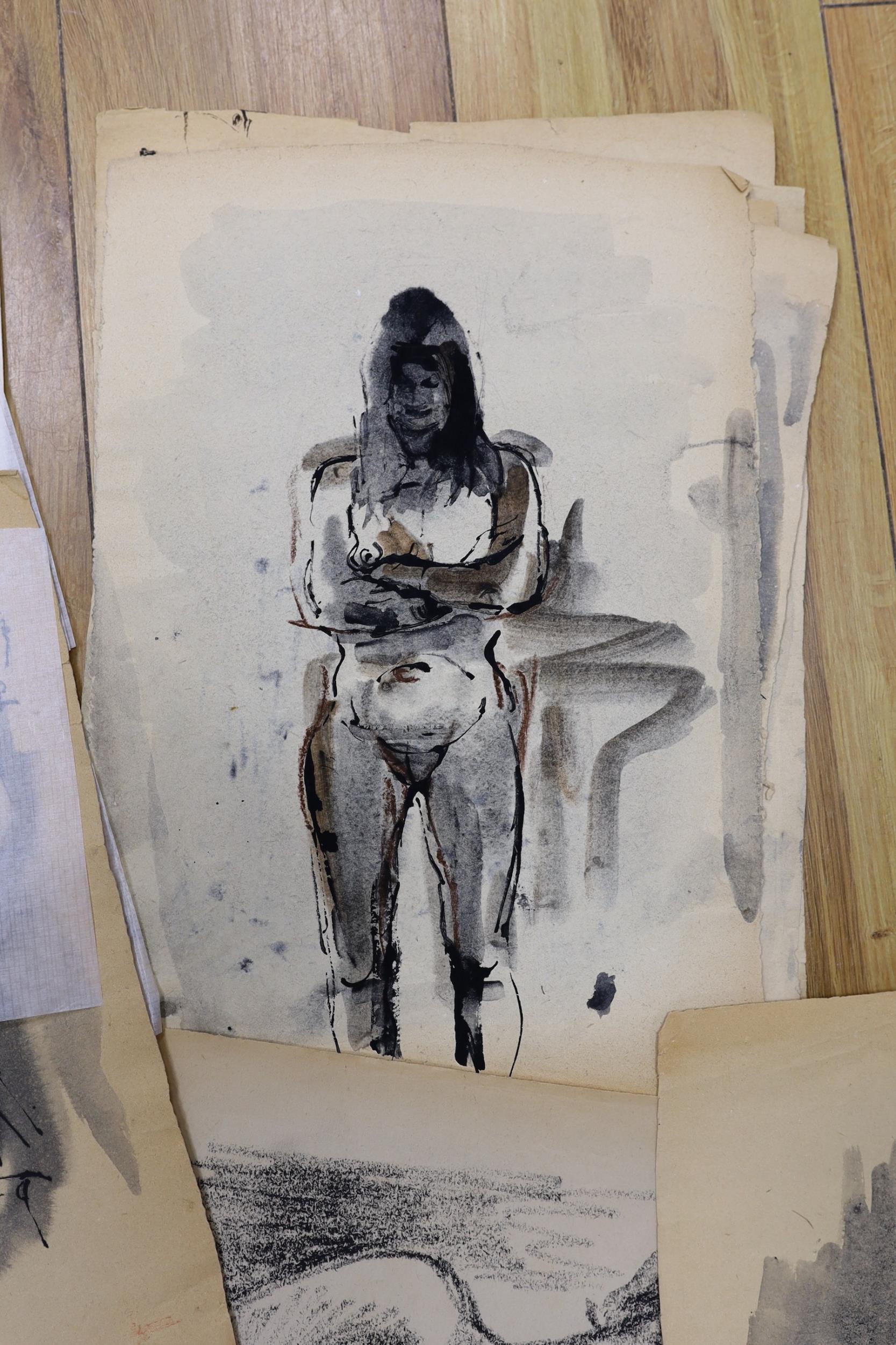 H.H. Sayce (1918-2001), a small group of ink and wash studies, mostly female nudes, signed, - Image 4 of 4