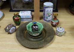 A group of Chinese cloisonné enamel and Guangzhou enamel vases, bowls and miniature tea pots