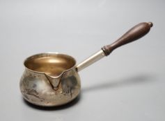 A modern silver brandy warmer, with turned wooden handle, Bryan Savage, London, 1973, 16.8cm,