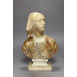 An early 20th century marble bust of a lady, unsigned. 28cm