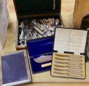 Miscellaneous plated cutlery and silver photograph frame