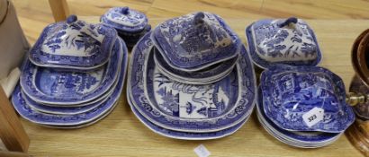 A group of Victorian and later blue and white pottery dinner wares