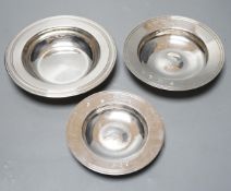 Three assorted modern silver 'armada' dishes, the largest by Mappin & Webb, London, 1954, 13.1cm,