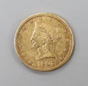 A US 1907 10 dollar gold coin.