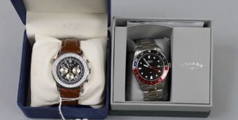 Two gentleman's modern stainless steel Rotary quartz wrist watches, model GMT and Chronospeed,