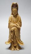 A Chinese gilded and polychrome soapstone figure of Guanyin, 16cm