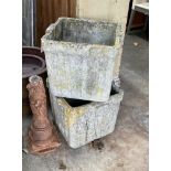 A pair of reconstituted stone square garden planters, width 42cm, height 36cm