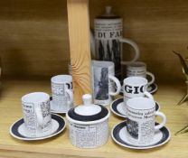 A mid century Rye Monastery Cinque ports pottery ‘newspaper’ coffee service