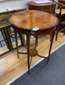 An Edwardian coromandel banded inlaid satinwood circular occasional table, diameter 51cm, height