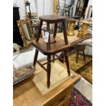 Two 19th century mahogany and fruitwood stools, larger width 28cm, height 38cm