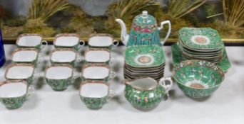 A Chinese pakchoi cabbage pattern set of tea cups and saucers, others similar, Republic period