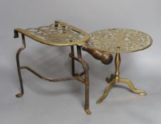 A George III brass trivet and a Victorian miniature brass tripod table
