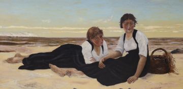 D. Borlaston (19th C.), oil on canvas, Women seated on the seashore, signed and dated 1878, 44 x