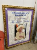 A gilt framed Queen Mother commemorative poster, width 122cm, height 162cm