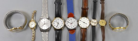 A lady's yellow metal Omega manual wind wrist watch and a group of assorted wrist watch including