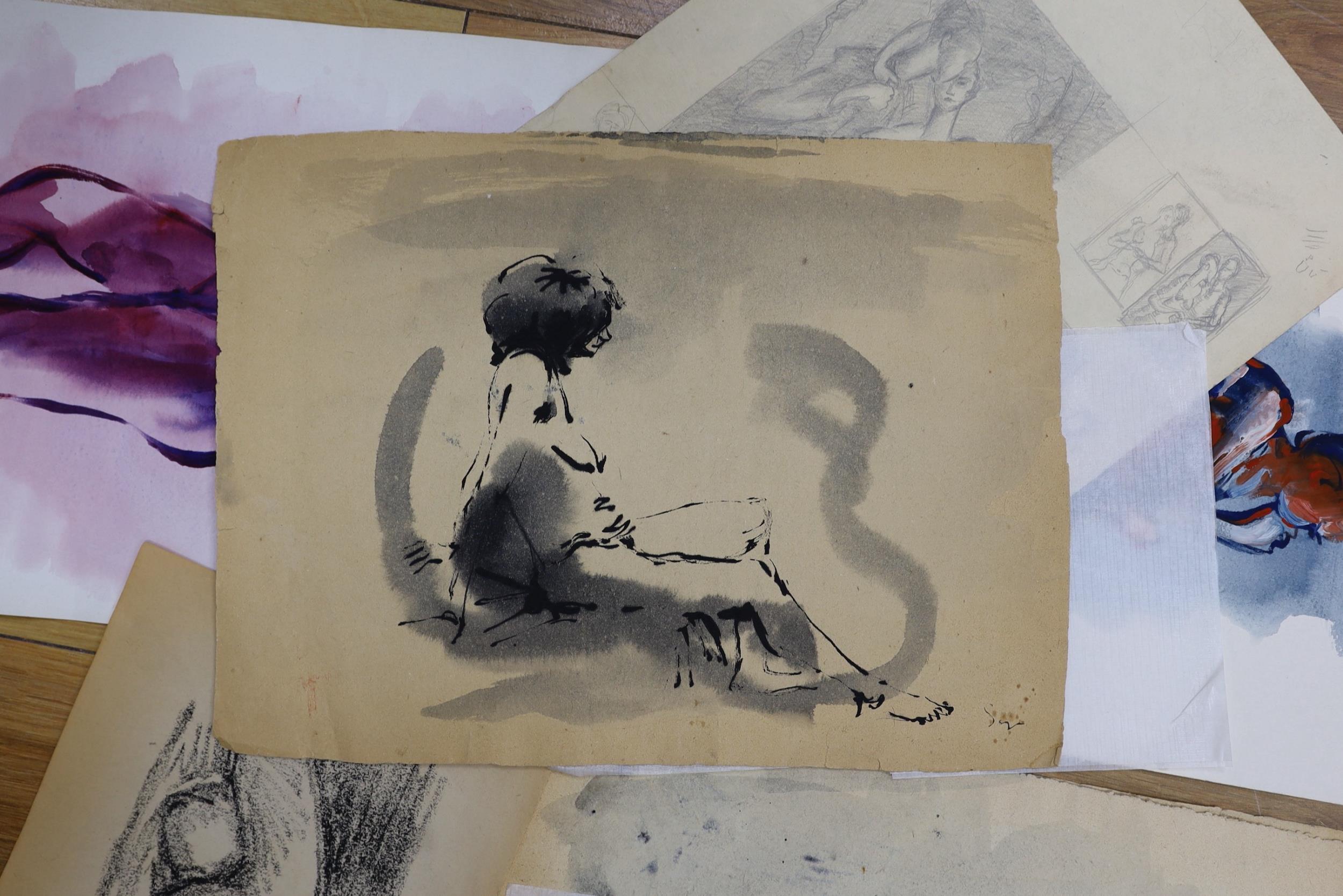 H.H. Sayce (1918-2001), a small group of ink and wash studies, mostly female nudes, signed, - Image 3 of 4