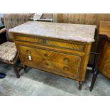 An early 20th century French kingwood marble topped commode, width 116cm, depth 55cm, height 87cm