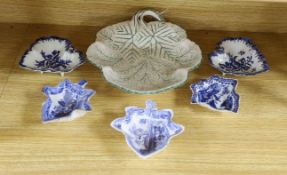 A group of late 18th century Liverpool porcelain leaf pickle dishes, and later pearlware leaf