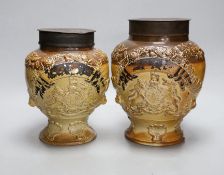 Two 19th century baluster shape salt glazed stoneware storage jars, each with Royal Coat of Arms