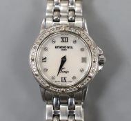 A lady's modern stainless steel Raymond Weil quartz wrist watch and bracelet, with diamond chip