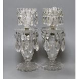 A pair of 19th century two-tier cut glass table lustres. 25.5cm high