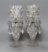 A pair of 19th century two-tier cut glass table lustres. 25.5cm high