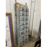 Two Moorish style iron mounted painted wood doors, larger width 71cm, height 216cm