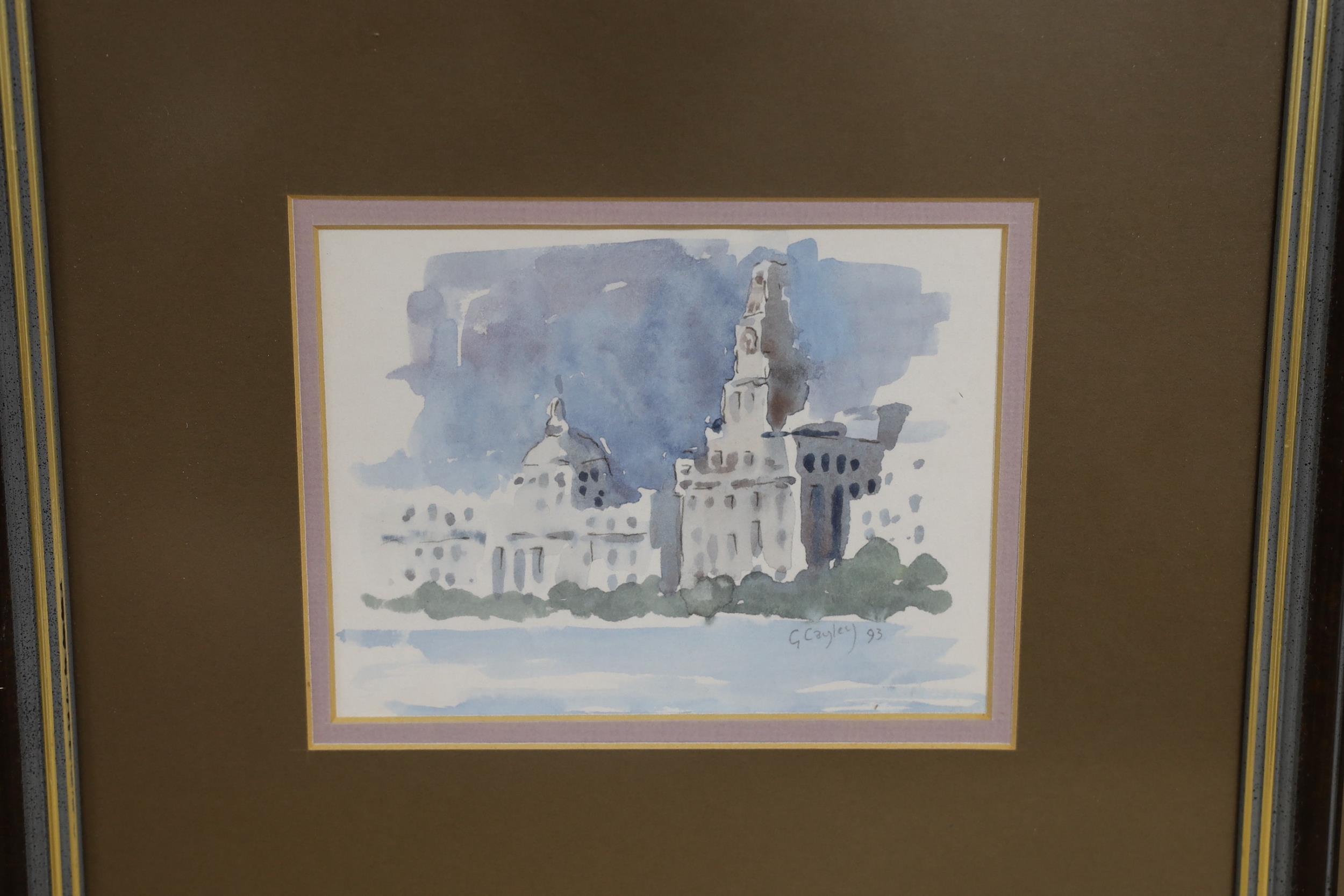 Granville Cayley, three watercolours, Carribbean beach scene, Thames view and View of a memorial, - Image 3 of 4
