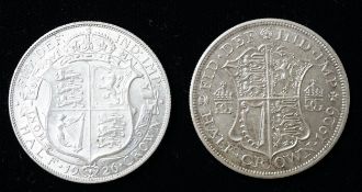 UK coins, two George V half crowns - 1926, probably cleaned otherwise good EF and 1929, good EF