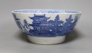 An early 19th century pearlware blue and white punch bowl, 27cm