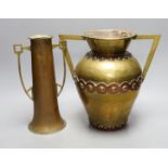 Two Arts & Crafts copper and brass vases, tallest 28cm