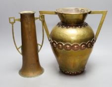 Two Arts & Crafts copper and brass vases, tallest 28cm