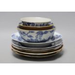 A group of 18th / 19th century Chinese blue and white plates and bowls, Largest 22 cm diameter