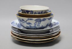 A group of 18th / 19th century Chinese blue and white plates and bowls, Largest 22 cm diameter