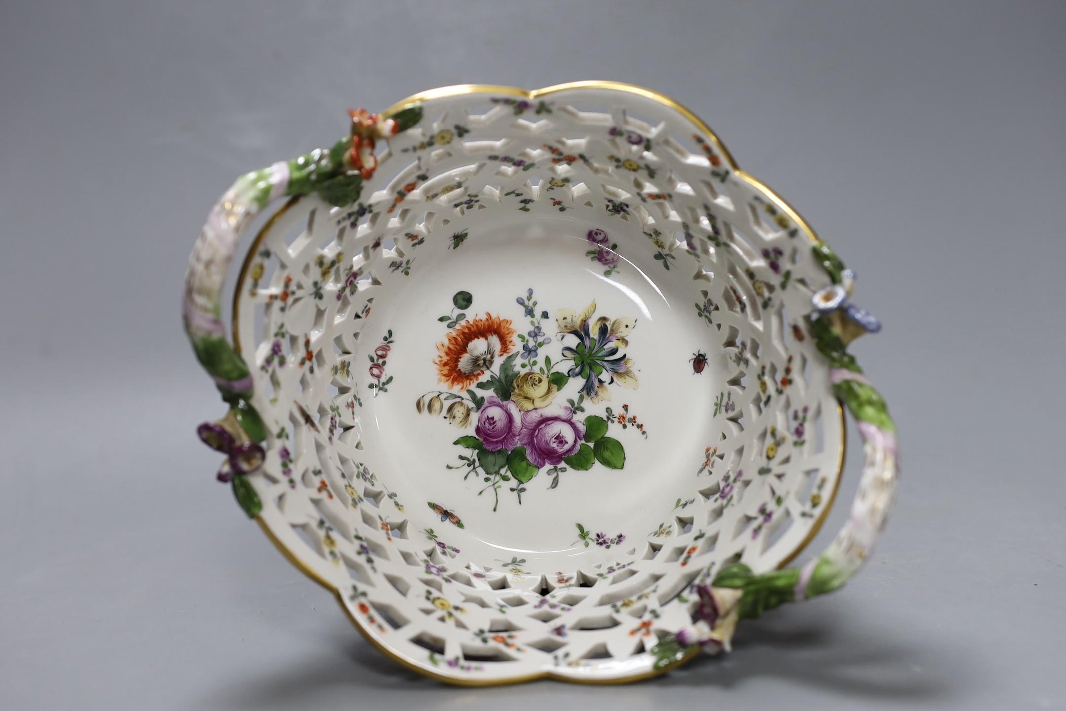 A two handled German silver mounted circular floral Berlin porcelain basket. 10cm high - Image 3 of 4