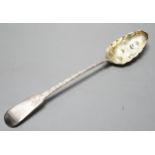 A late George III silver fiddle pattern embossed 'berry' basting spoon, Eley & Fearn, London,