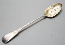 A late George III silver fiddle pattern embossed 'berry' basting spoon, Eley & Fearn, London,
