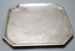 A George V silver square salver with canted corners, on straight feet, Thomas Bradbury & Sons,