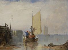 Alfred George Stannard (1828-1885), oil on board, Yarmouth jetty, Nightingale of Norwich label