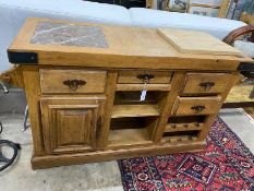 A modern oak butcher's block/kitchen island, width 130cm, depth 51cm, height 81cm