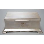 A George VI engine turned silver mounted rectangular cigarette box, Alexander Clark Co Ltd,
