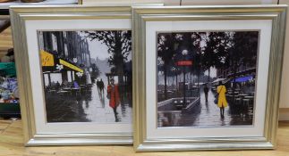 Terry Rowe, pair of pastels, Paris street scenes, signed, 51 x 51cm