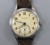 A gentleman's stainless steel Jaeger LeCoultre manual wind wrist watch, with Arabic dial and