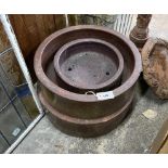 Three circular glazed earthenware herb planters by Errington, Reay & Co., Bardon Mill, largest